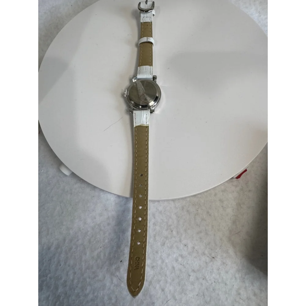 Women's Embassy crystal bezel Pearl face Watch White croc band 9”